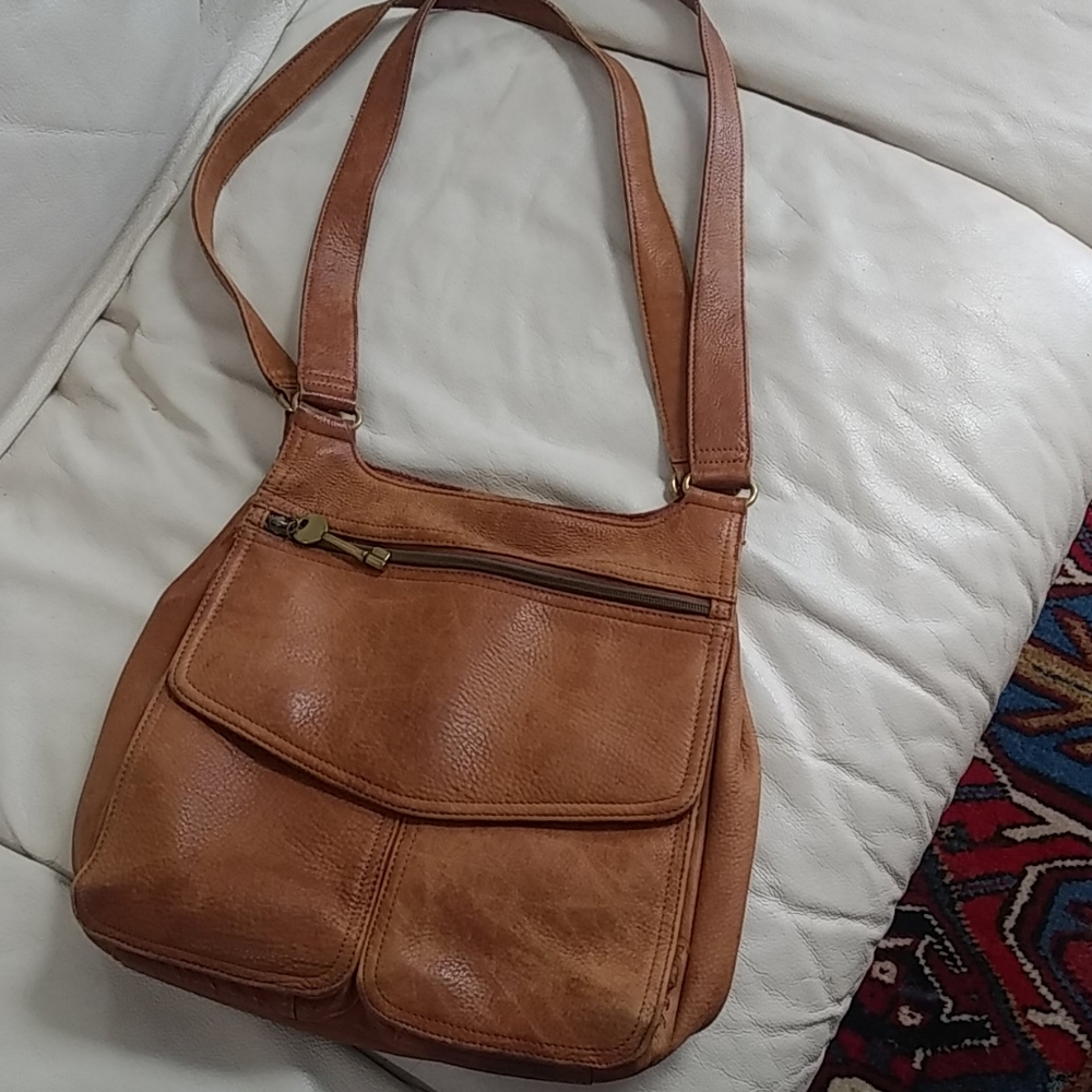 Fossil Leather Crossbody Bag Distressed Tan